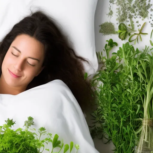 

This image shows a person lying in bed, surrounded by a variety of herbs and plants. The person appears to be relaxed and comfortable, suggesting that these herbs and plants can help improve sleep quality. The article discusses the best herbal supplements for improving